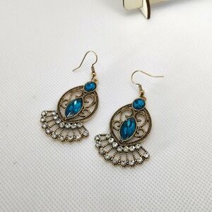 Gold and‎ Blue Teardrop Filigree Earrings